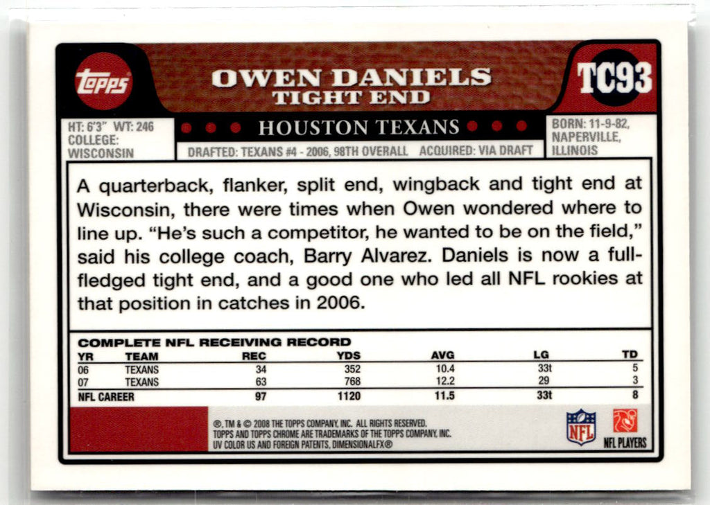 2008 Topps Chrome Owen Daniels #TC93 back