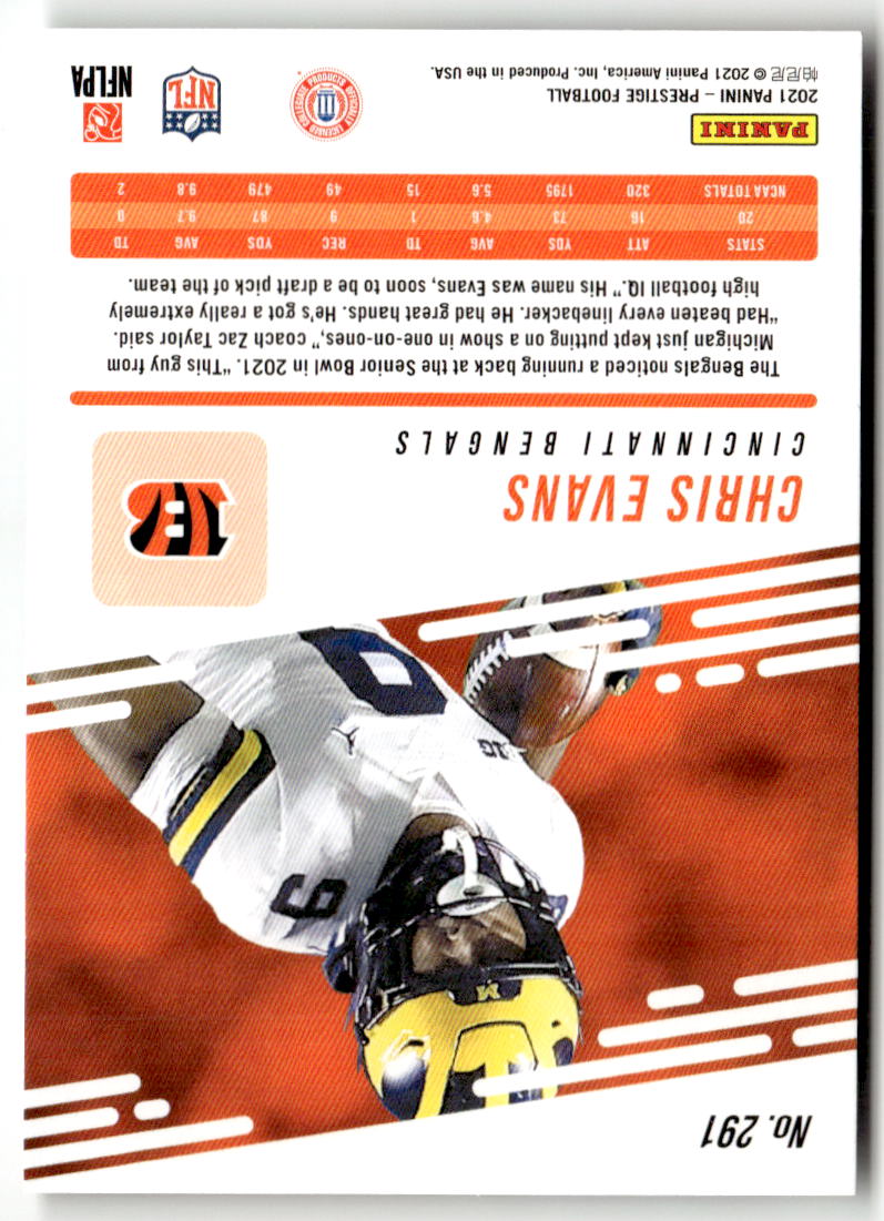 2021 Panini Prestige Chris Evans #291 (RC) back