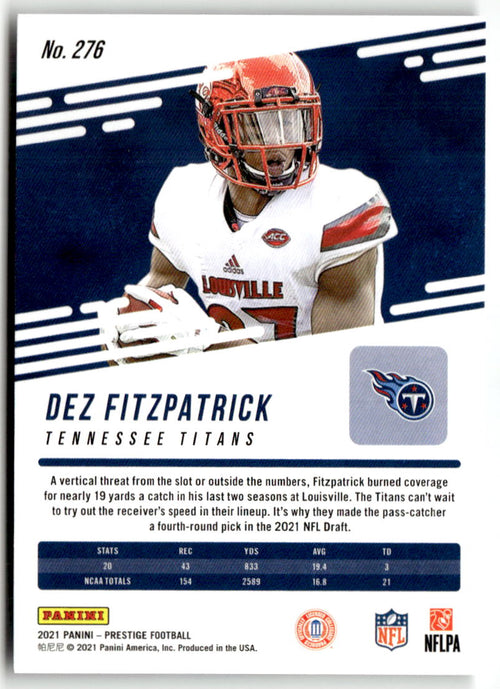 2021 Panini Prestige Dez Fitzpatrick #276 (RC) back