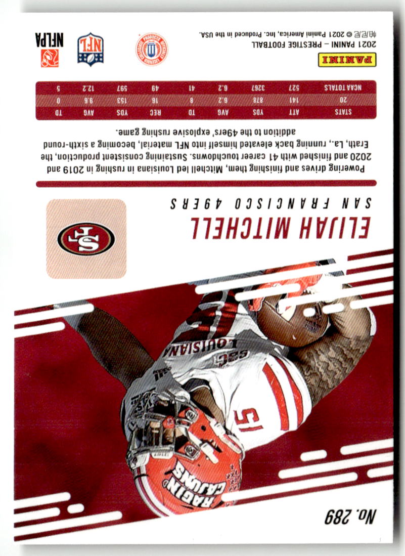2021 Panini Prestige Elijah Mitchell [Xtra Points Astral] #289 back
