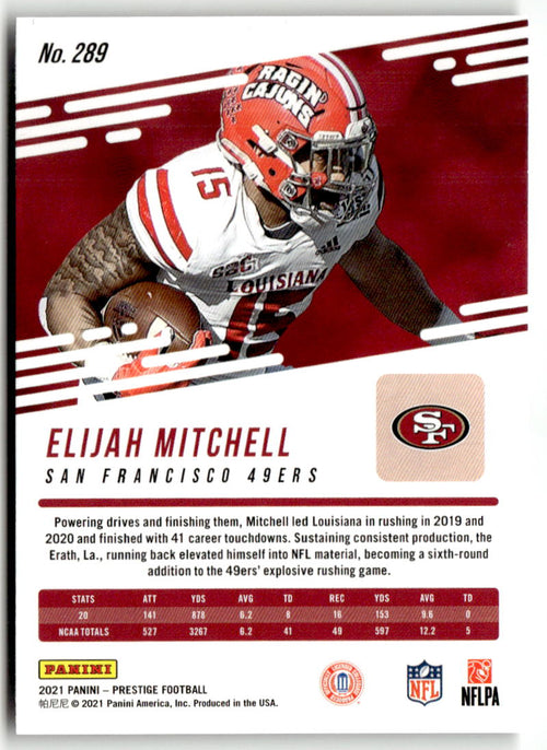 2021 Panini Prestige Elijah Mitchell [Xtra Points Astral] #289 back