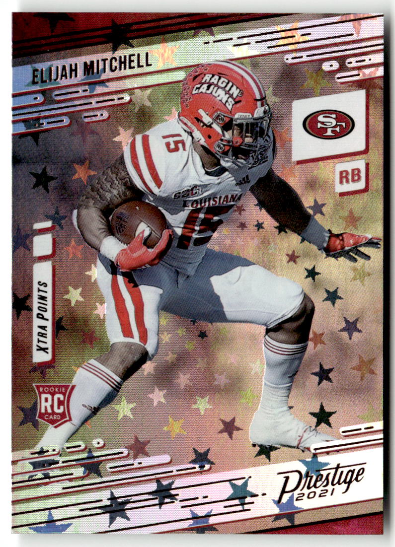 2021 Panini Prestige Elijah Mitchell [Xtra Points Astral] #289 front
