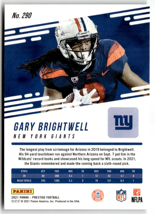 2021 Panini Prestige Gary Brightwell #290 (RC) back