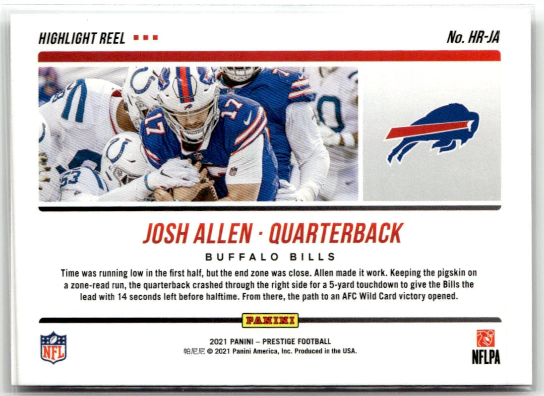 2021 Panini Prestige Highlight Reel Josh Allen #HR-JA back