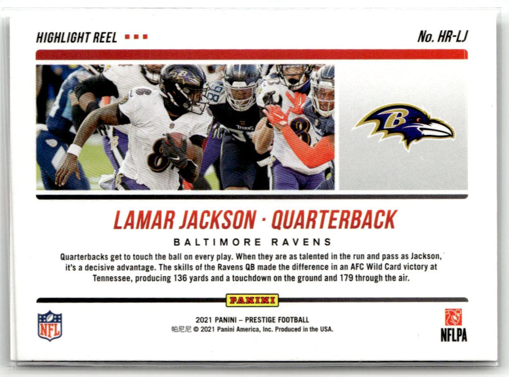 2021 Panini Prestige Highlight Reel Lamar Jackson #HR-LJ back