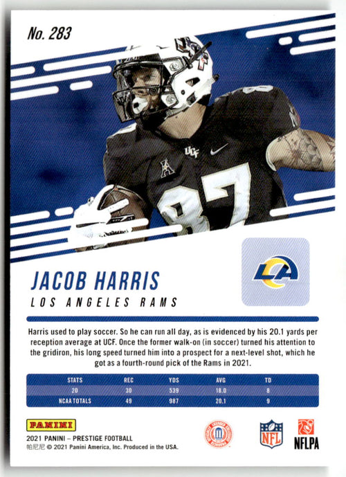 2021 Panini Prestige Jacob Harris #283 (RC) back