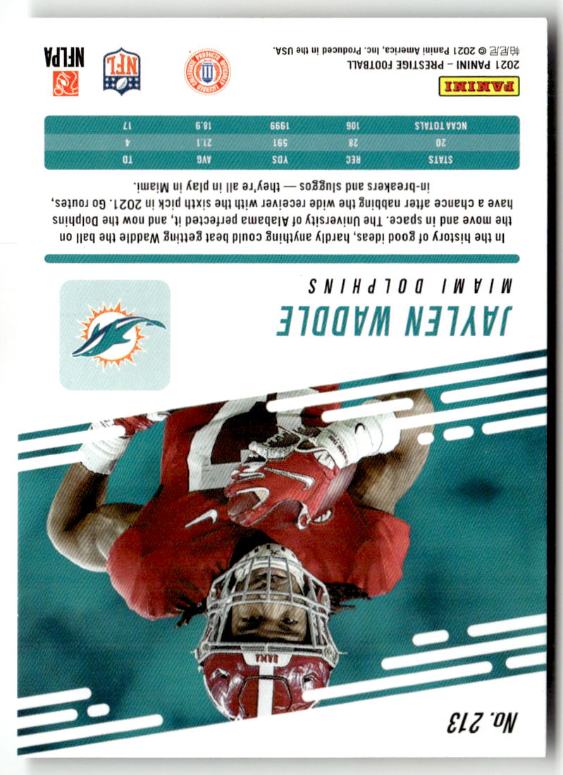 2021 Panini Prestige Jaylen Waddle #213 (RC) back