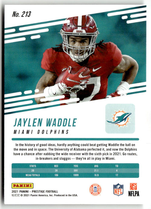 2021 Panini Prestige Jaylen Waddle #213 (RC) back