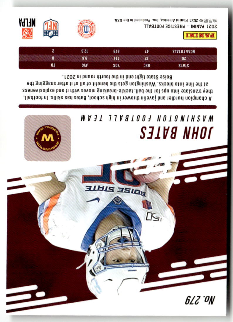 2021 Panini Prestige John Bates #279 (RC) back