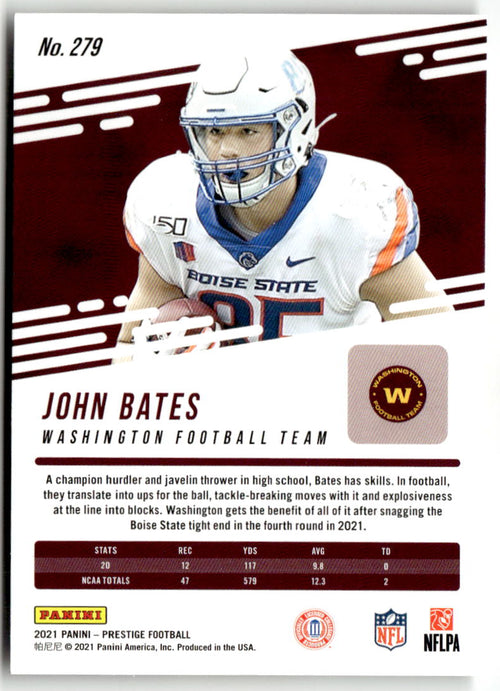 2021 Panini Prestige John Bates #279 (RC) back