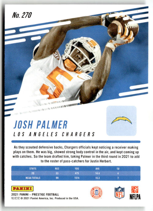 2021 Panini Prestige Josh Palmer #270 (RC) back