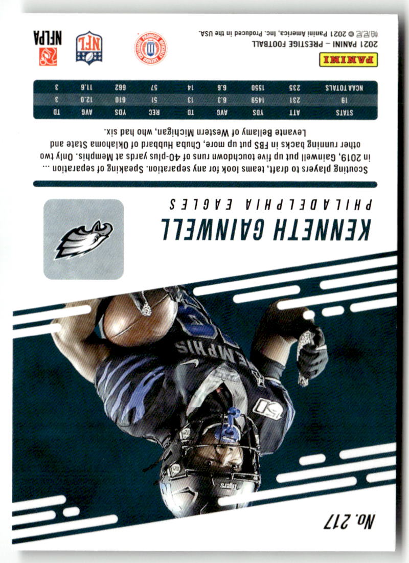 2021 Panini Prestige Kenneth Gainwell #217 (RC) back