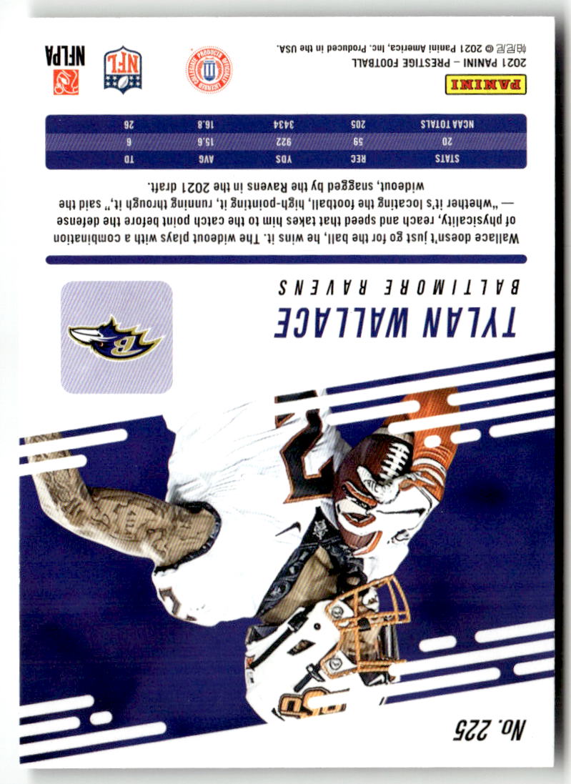 2021 Panini Prestige Tylan Wallace #225 (RC) back
