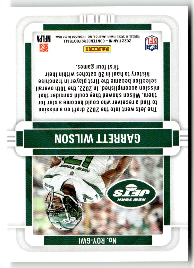 2022 Panini Contenders Rookie of the Year Garrett Wilson #ROY-GWI (RC) back