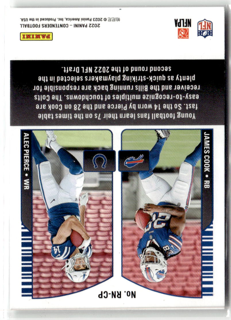 2022 Panini Contenders Round Numbers James Cook, Alec Pierce #RN-CP back