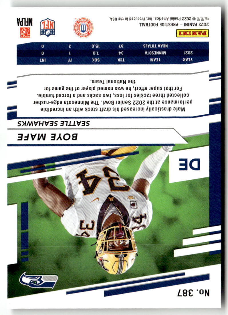 2022 Panini Prestige Boye Mafe #387 (RC) back