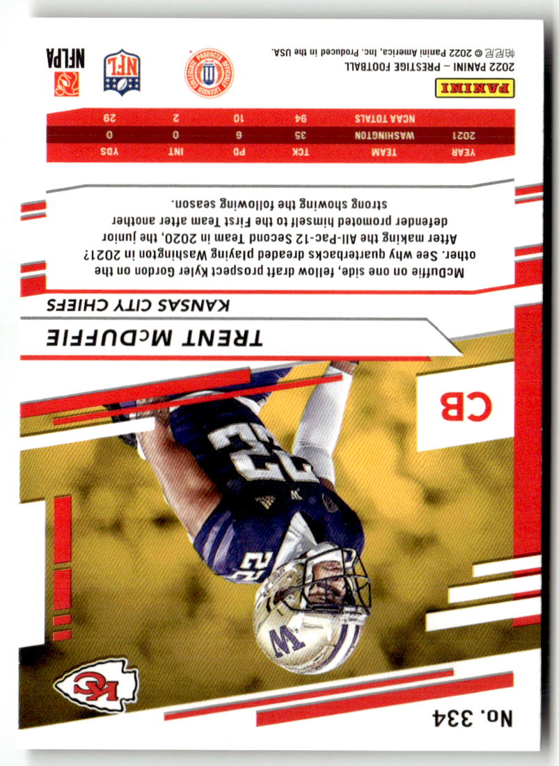 2022 Panini Prestige Trent McDuffie [Astral] #334 back