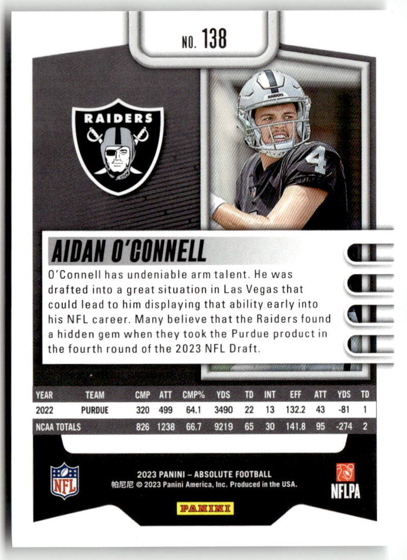 2023 Panini Absolute Aidan O'Connell #138 (RC)