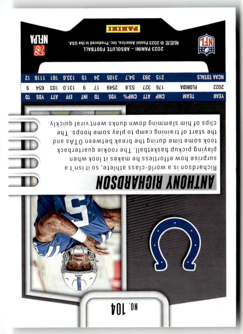 2023 Panini Absolute Anthony Richardson #104 (RC) back