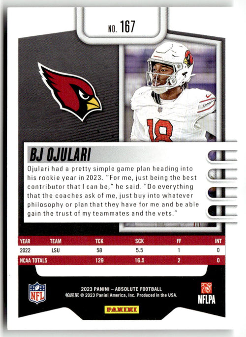 2023 Panini Absolute BJ Ojulari #167 (RC) back