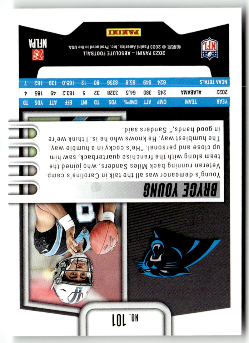 2023 Panini Absolute Bryce Young #101 (RC) back