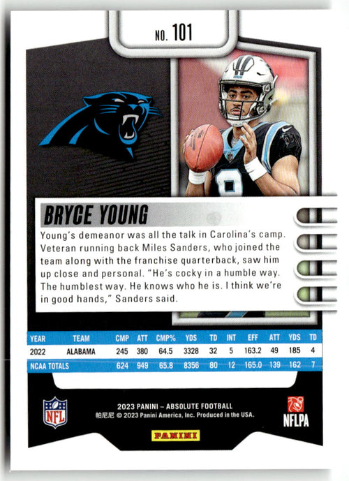 2023 Panini Absolute Bryce Young #101 (RC) back
