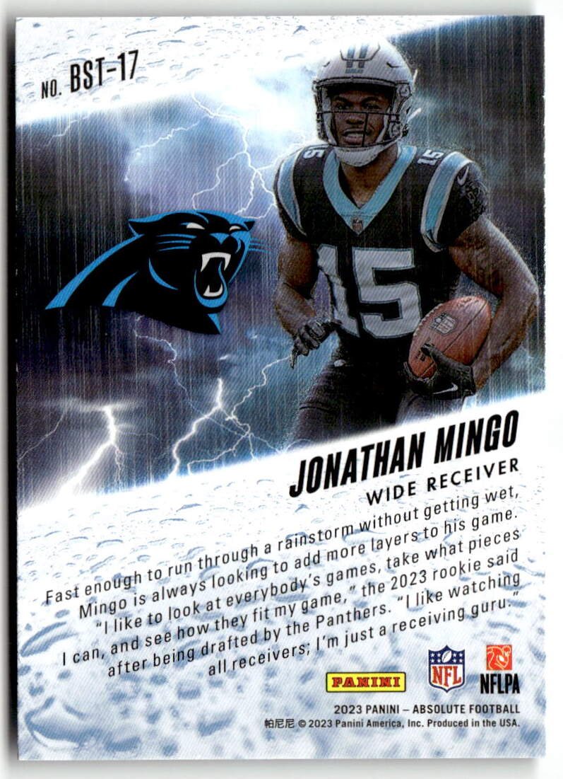 2023 Panini Absolute By Storm Jonathan Mingo #BST-17 (RC) back