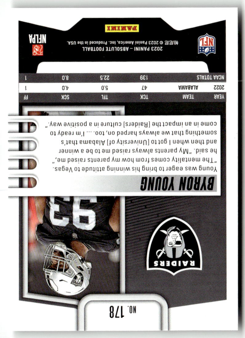 2023 Panini Absolute Byron Young #178 (RC) back