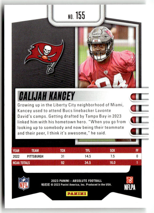 2023 Panini Absolute Calijah Kancey #155 (RC) back