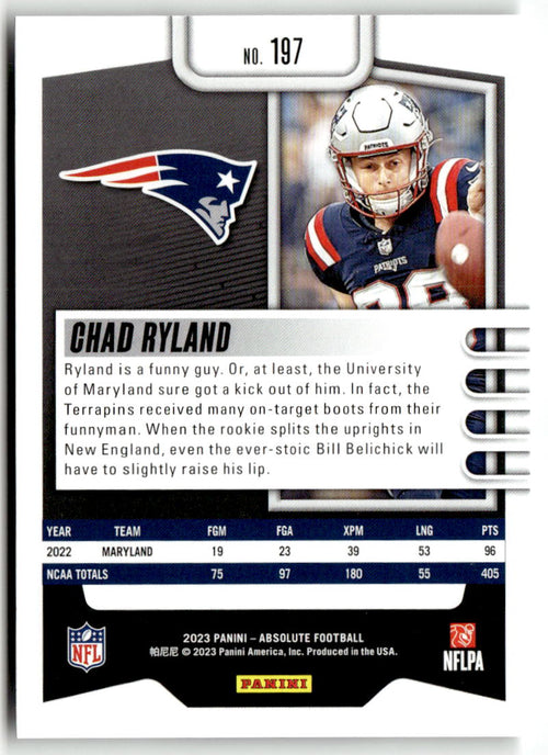 2023 Panini Absolute Chad Ryland #197 (RC) back