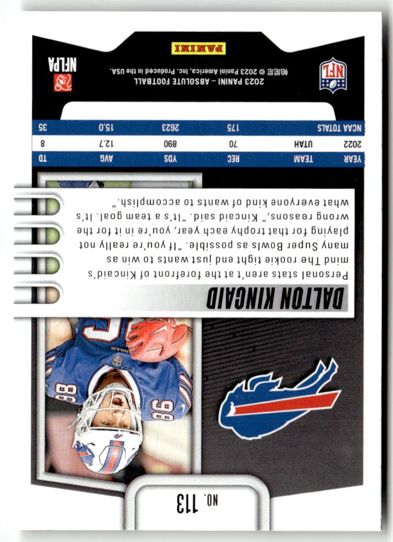 2023 Panini Absolute Dalton Kincaid #113 (RC) back