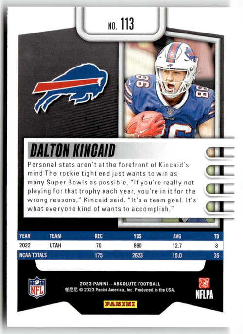 2023 Panini Absolute Dalton Kincaid #113 (RC) back