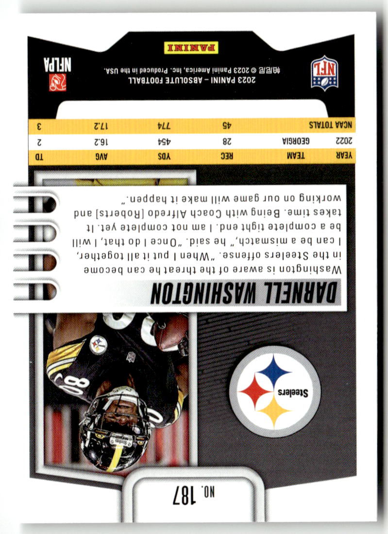 2023 Panini Absolute Darnell Washington #187 (RC) back