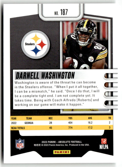 2023 Panini Absolute Darnell Washington #187 (RC) back