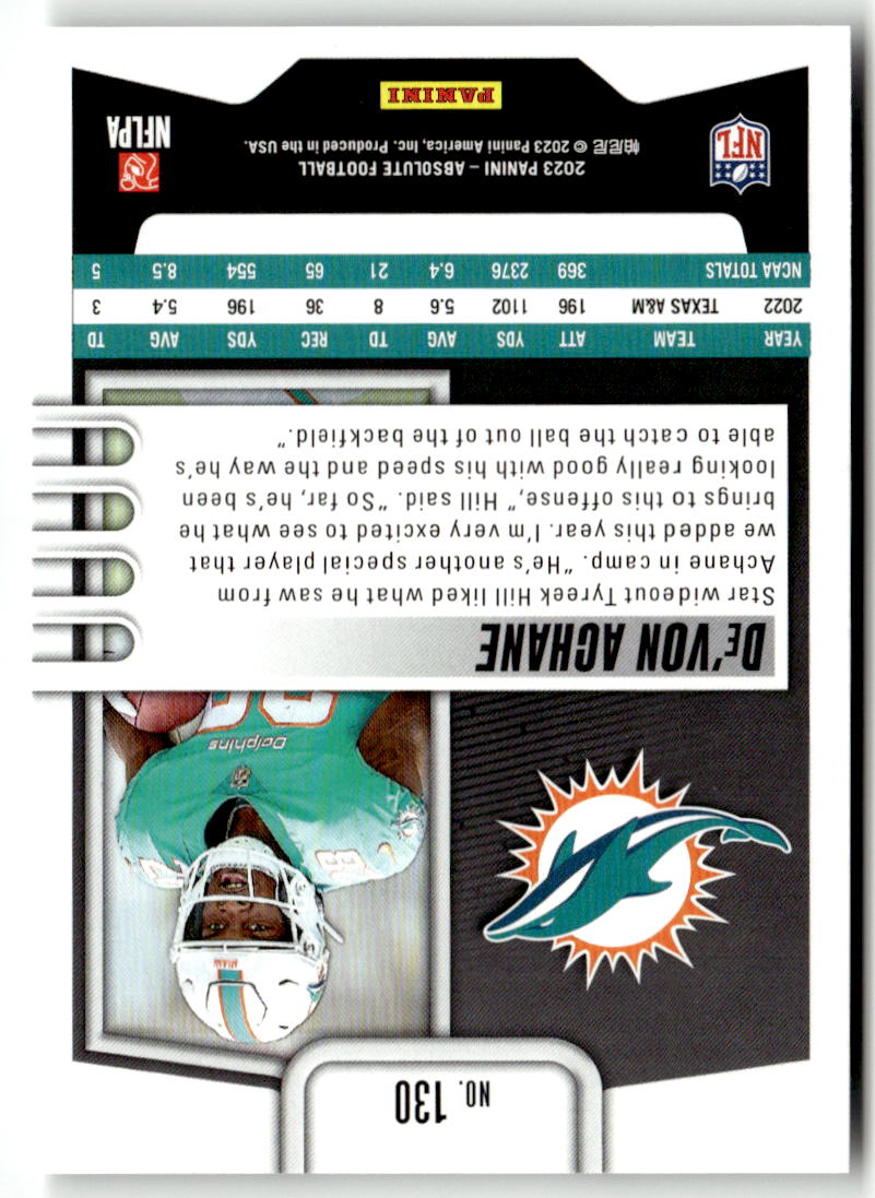 2023 Panini Absolute De'Von Achane #130 (RC)