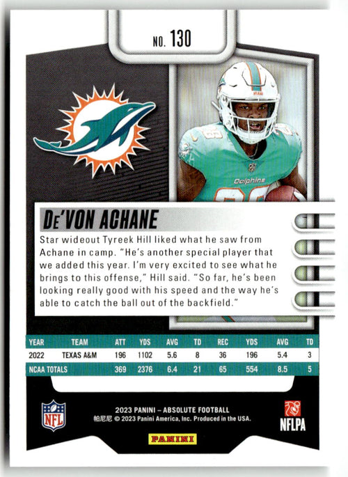 2023 Panini Absolute De'Von Achane #130 (RC)