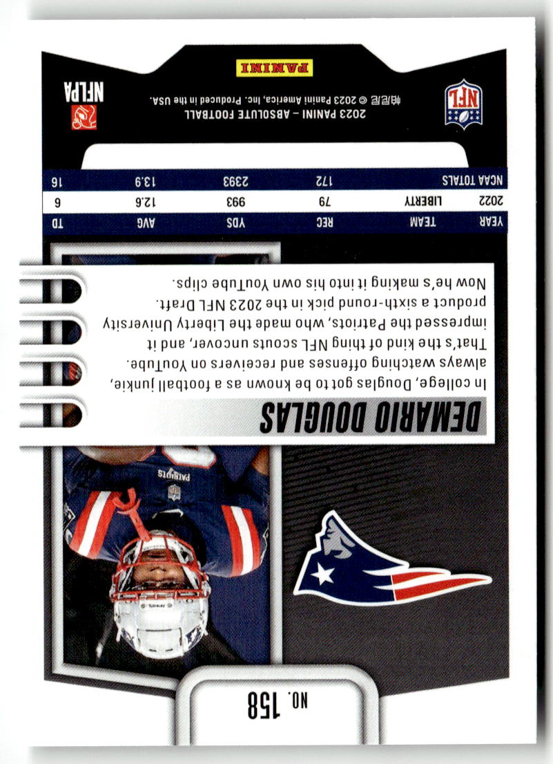 2023 Panini Absolute Demario Douglas #158 (RC) back