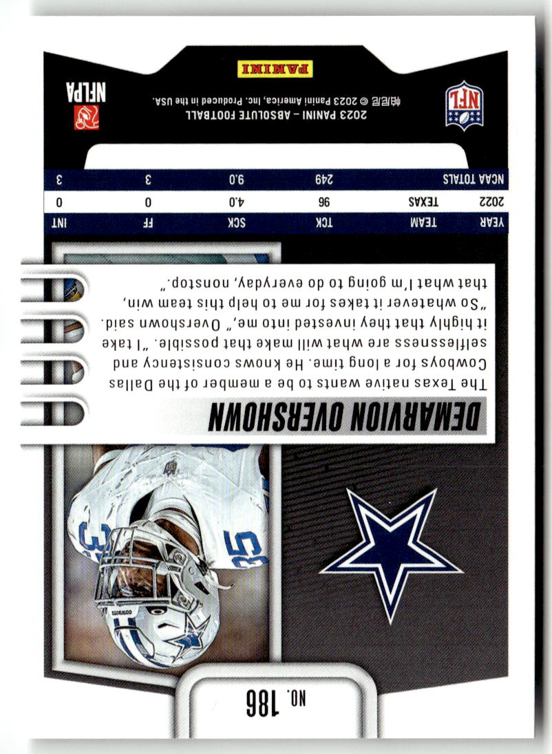 2023 Panini Absolute Demarvion Overshown #186 (RC) back