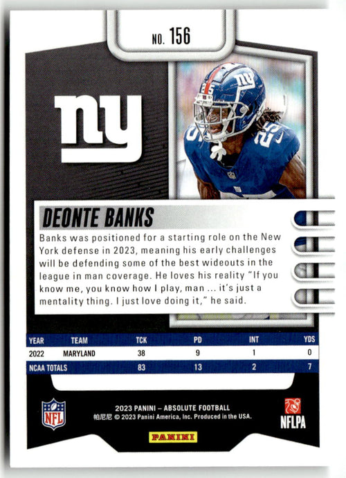 2023 Panini Absolute Deonte Banks #156 (RC) back