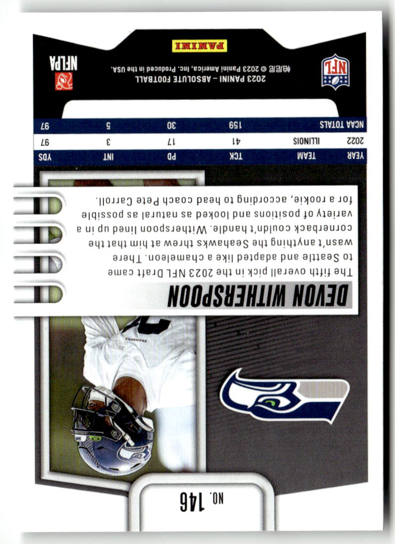 2023 Panini Absolute Devon Witherspoon #146 (RC) back