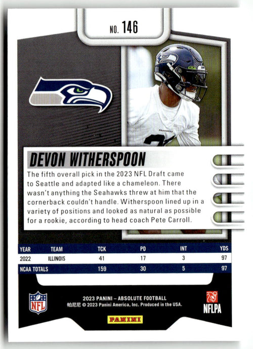 2023 Panini Absolute Devon Witherspoon #146 (RC) back