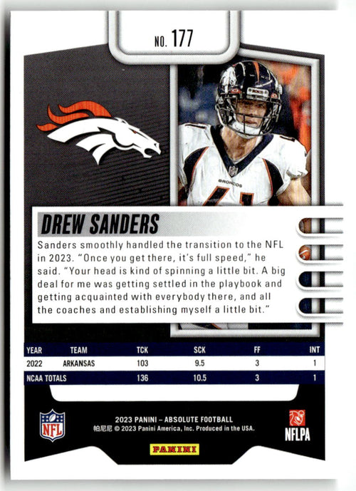 2023 Panini Absolute Drew Sanders #177 (RC) back