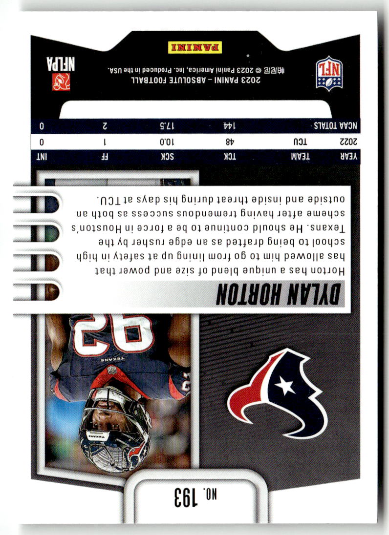 2023 Panini Absolute Dylan Horton #193 back