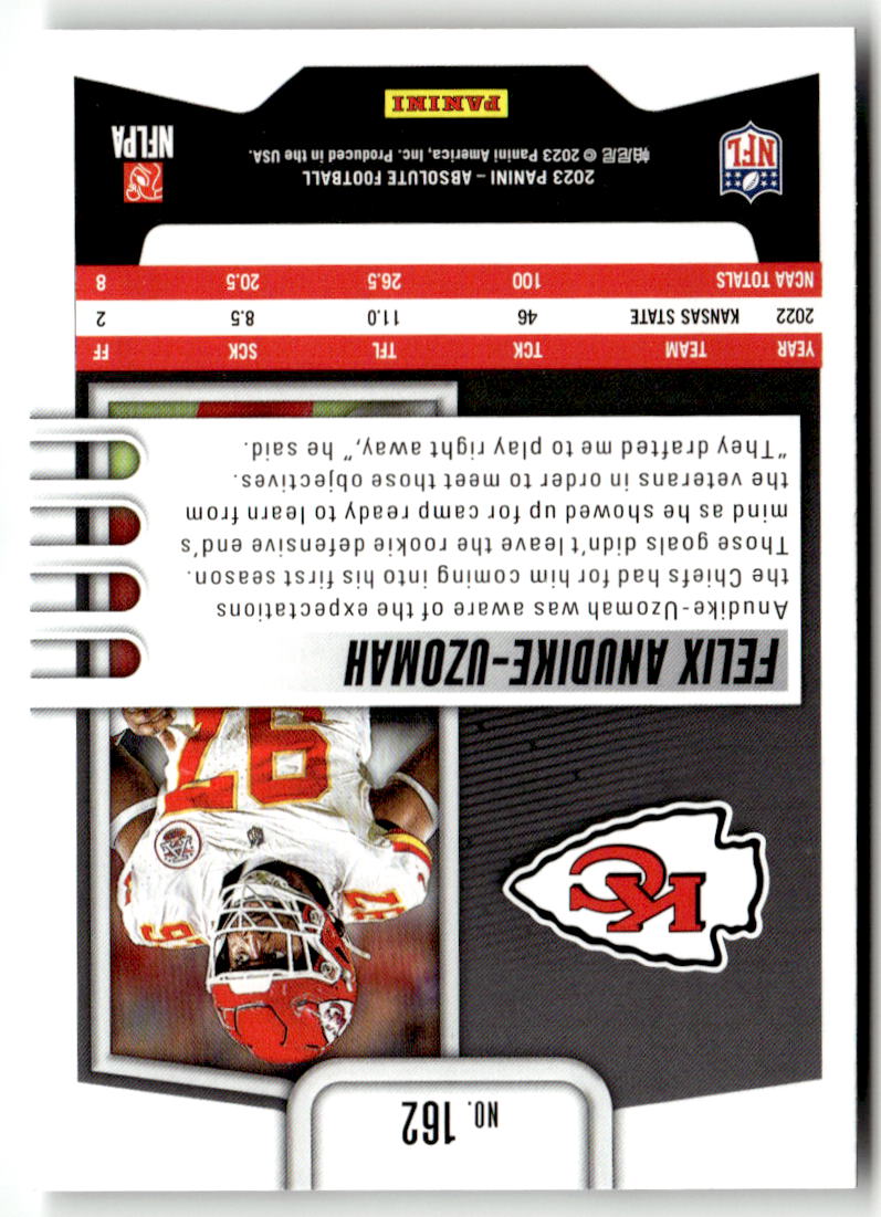 2023 Panini Absolute Felix Anudike Uzomah #162 (RC) back