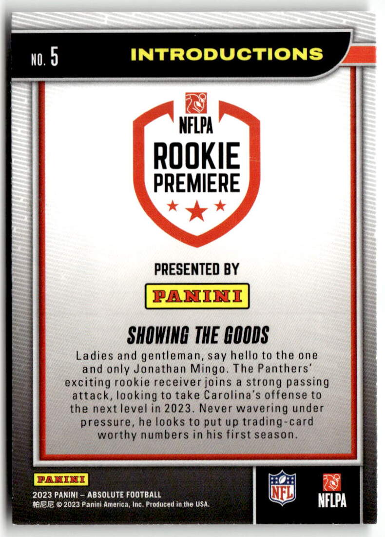 2023 Panini Absolute Introductions Jonathan Mingo #5 (RC) back