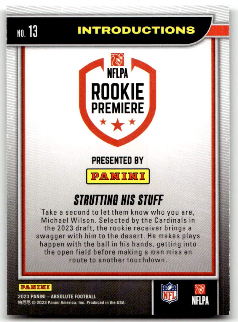 2023 Panini Absolute Introductions Michael Wilson #13 (RC) back