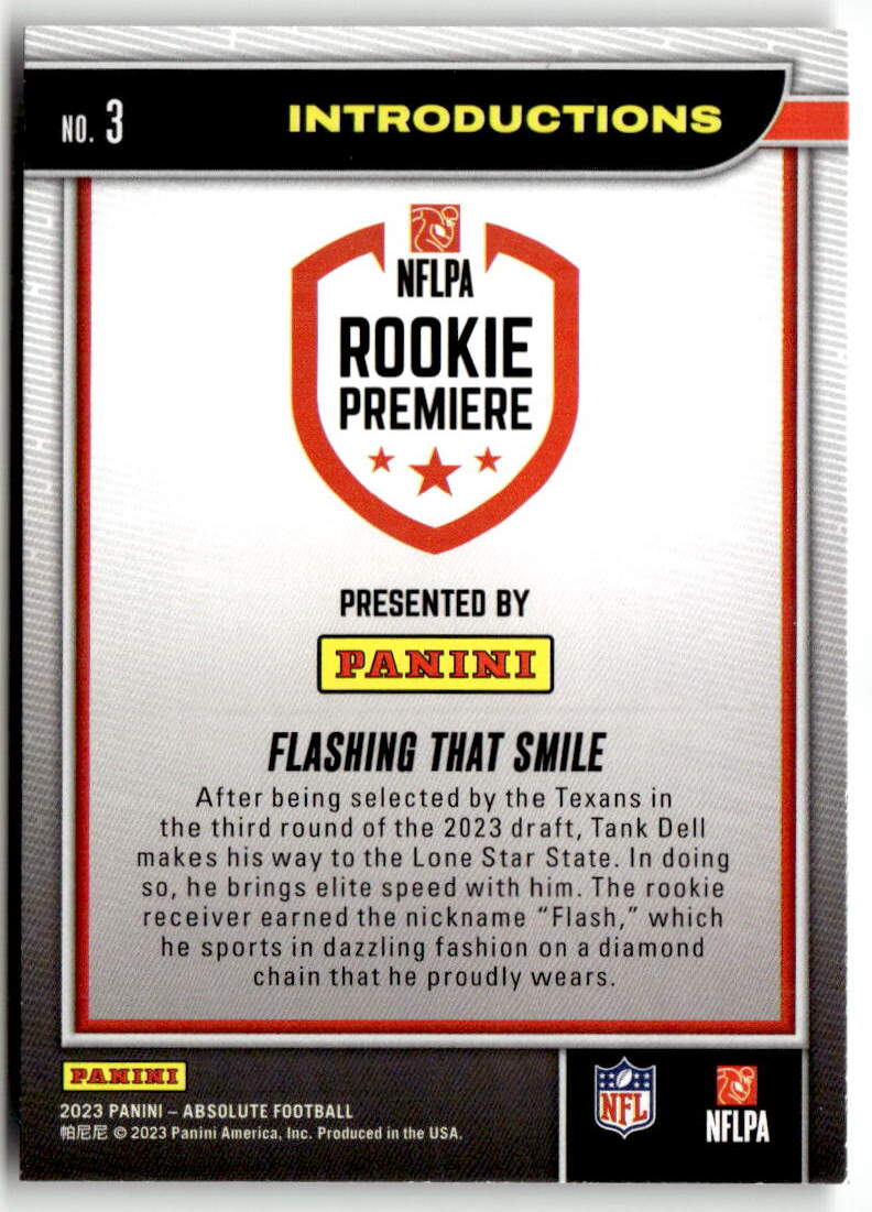 2023 Panini Absolute Introductions Tank Dell #3 (RC) back