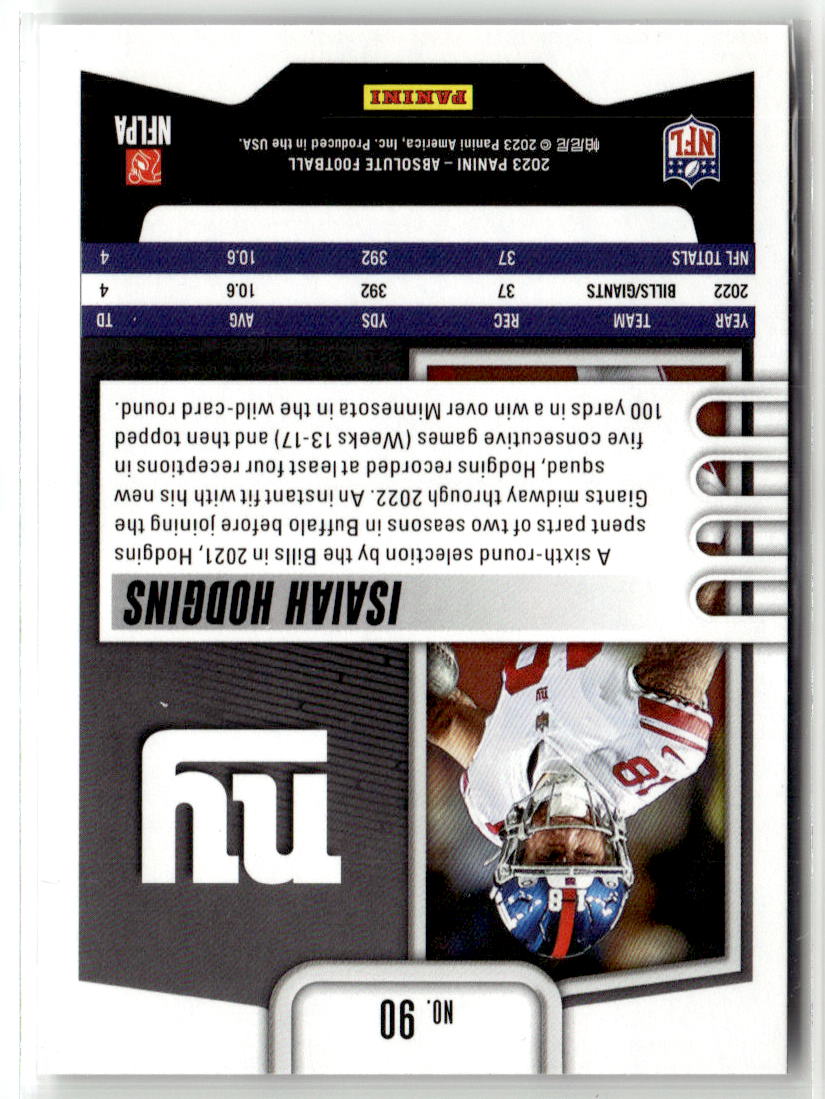 2023 Panini Absolute Isaiah Hodgins [Purple] #90 back