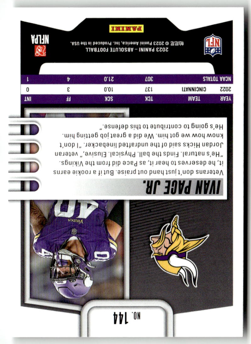 2023 Panini Absolute Ivan Pace Jr. #144 (RC) back