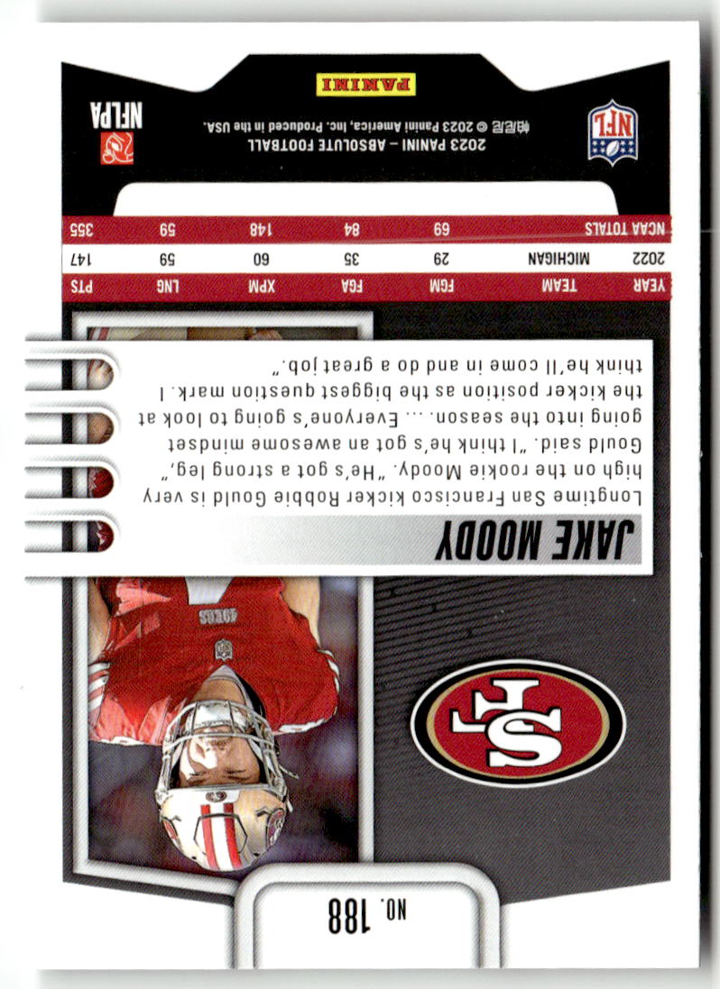 2023 Panini Absolute Jake Moody #188 (RC) back